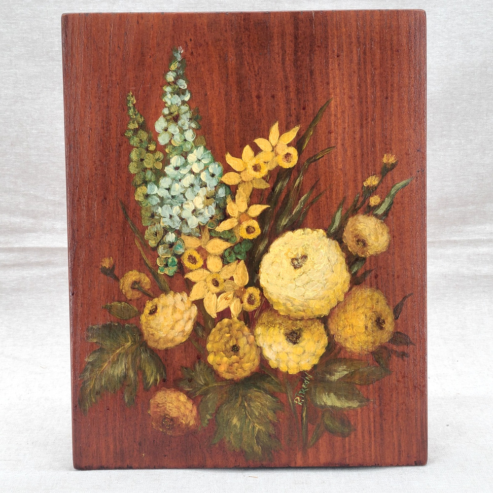 Cottagecore Gallery Wall Accent Piece: Oil Painting Floral Still Life Wood Board